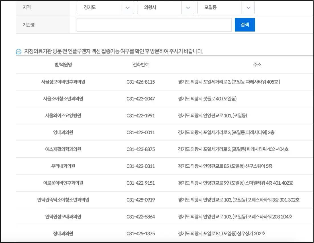 독감 예방 접종 무료로 가능한 의료 기관과 보건소 리스트 찾는 방법