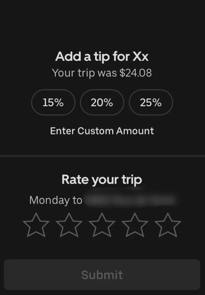 우버 앱에서 팁을 주는 방법