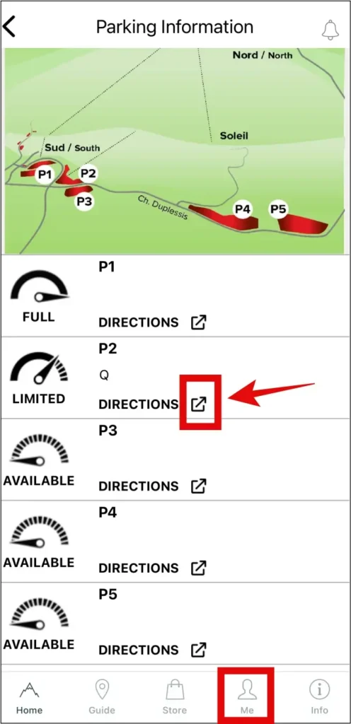 Mont Tremblant 모바일 앱 주차 GPS