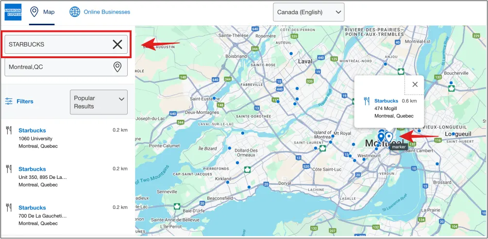 Amex Canada Shop Small Map