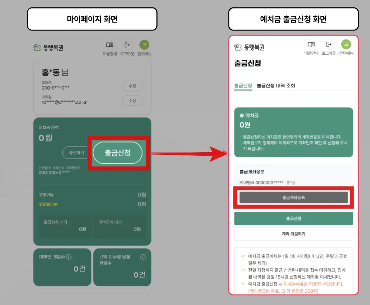 동행복권-사이트에서-예치금-당청금-출금신청-하는-메뉴